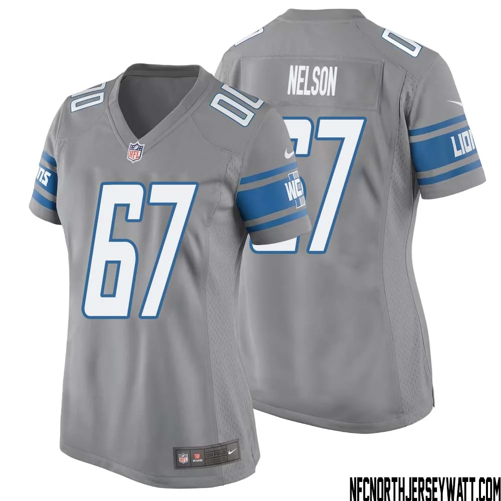 Matt Nelson No 67 Women Gray Detroit Lions Player Alternate Game Jersey