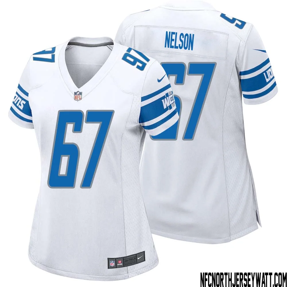 Matt Nelson No 67 Women White Detroit Lions Player Away Game Jersey 1