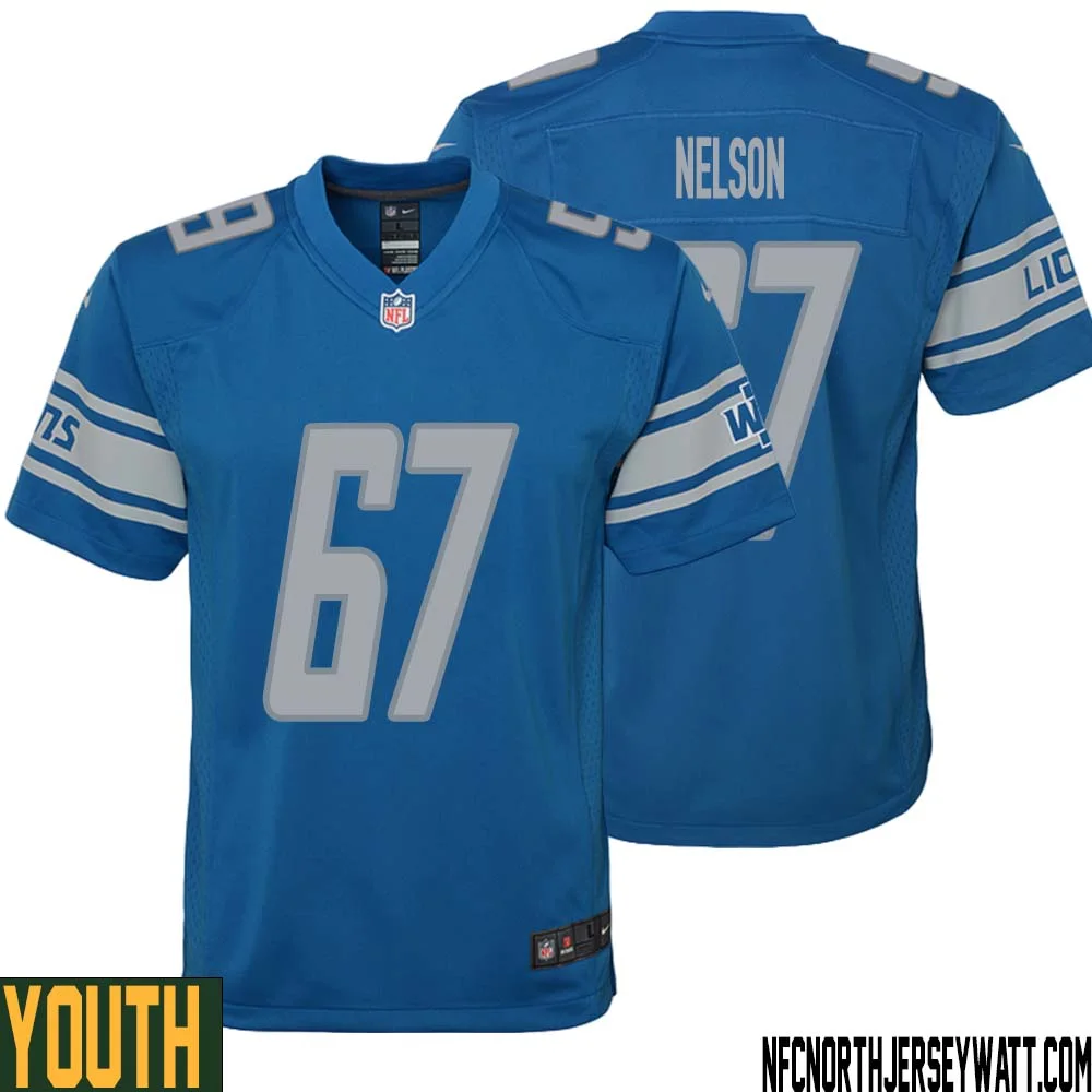 Matt Nelson No 67 Youth Blue Detroit Lions Player Home Game Jersey 1