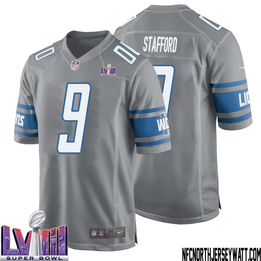 Matthew Stafford No 9 Men Grey Detroit Lions Player Super Bowl LVIII Alternate Game Jersey