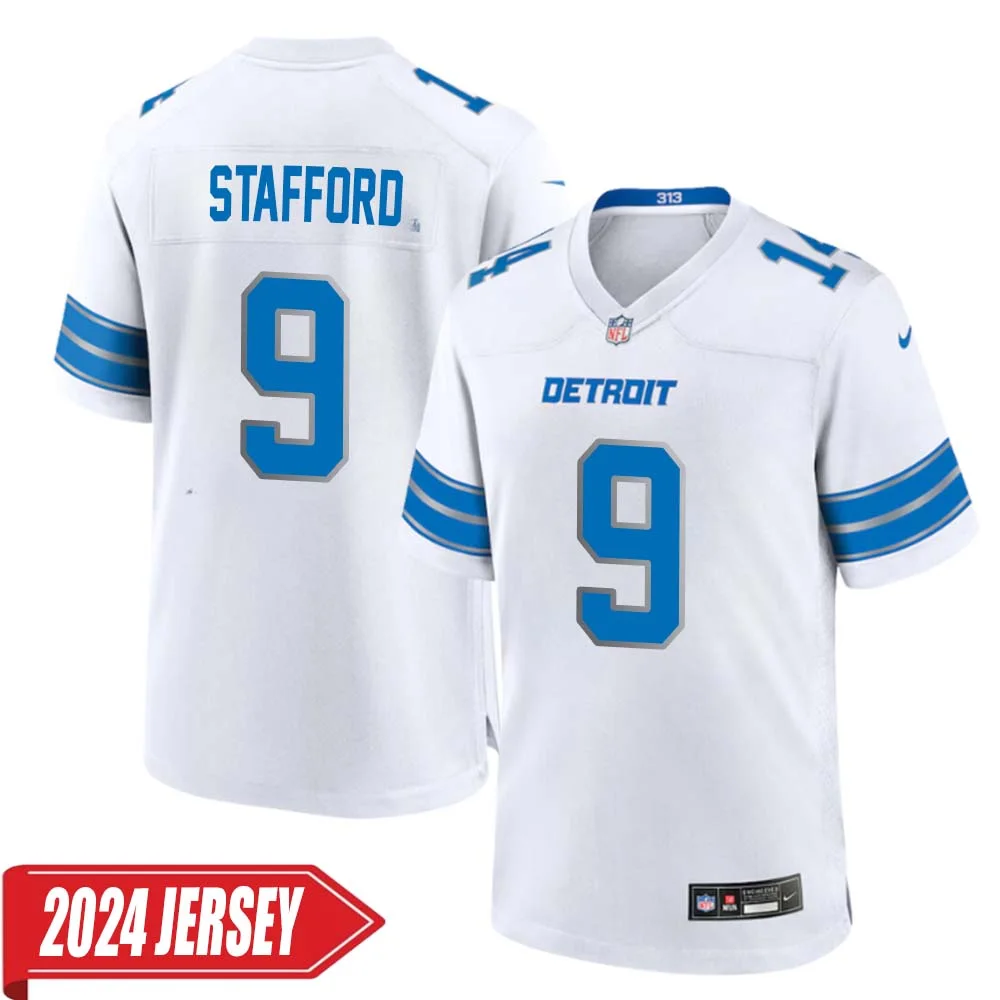 Matthew Stafford No 9 Men s Detroit Lions Away Game 2024 Jersey White