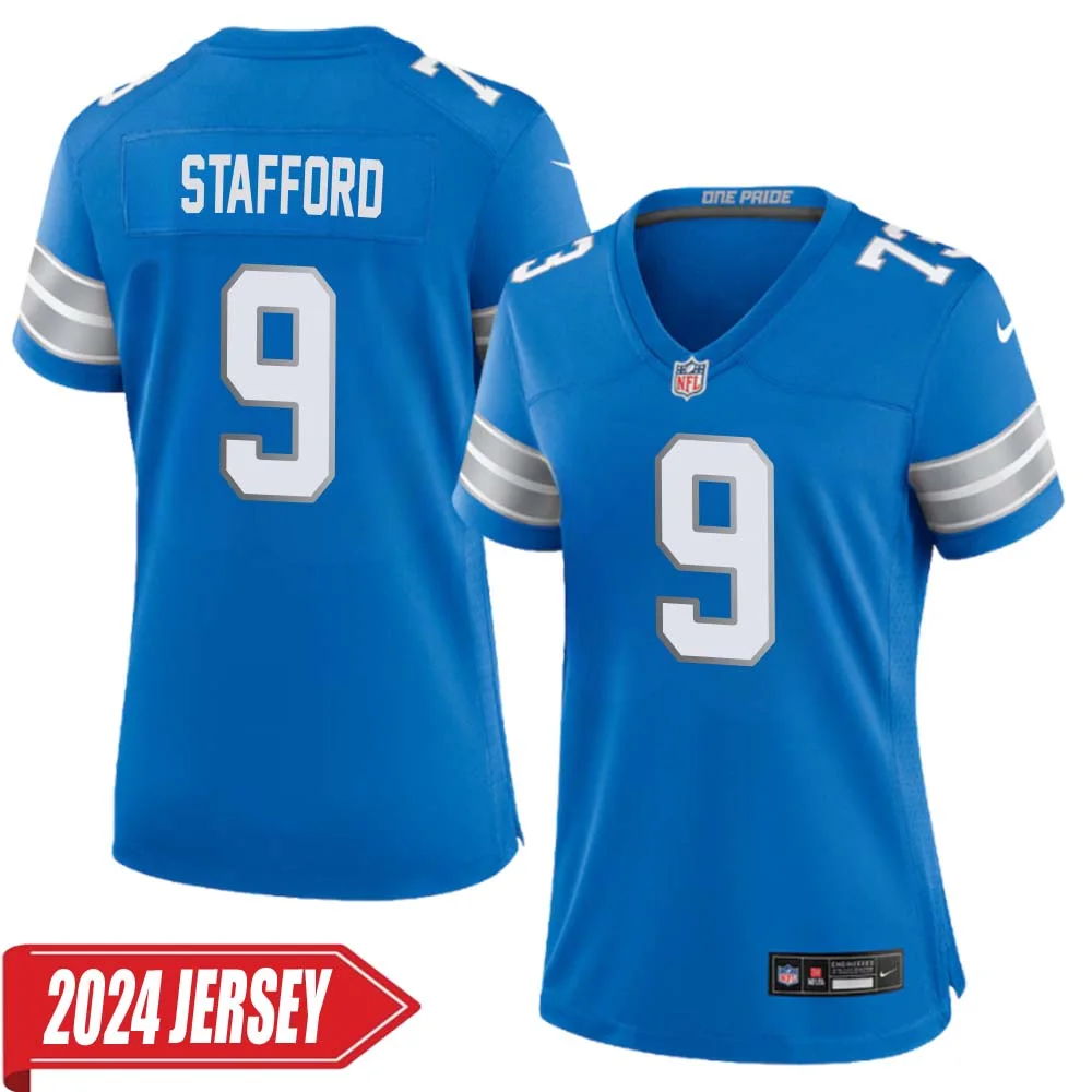 Matthew Stafford No 9 Woman s Detroit Lions Home Game 2024 Jersey Blue