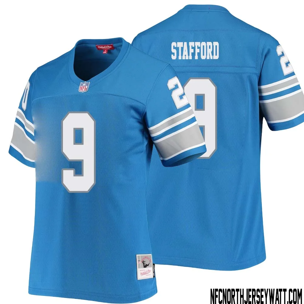 Matthew Stafford No 9 Women Mitchell Ness Blue Detroit Lions 1996 Legacy Replica Jersey