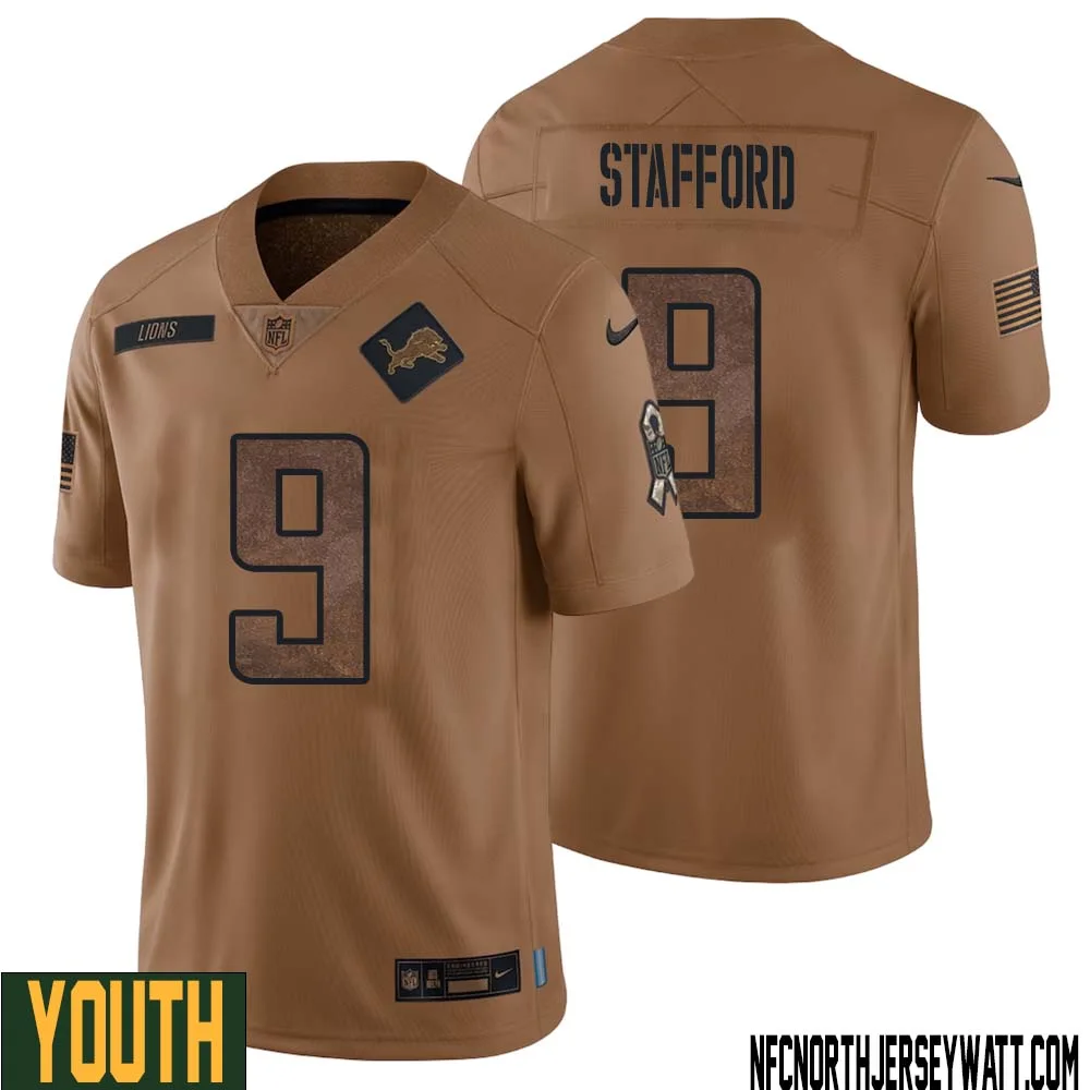 Matthew Stafford No 9 Youth Brown Detroit Lions 2023 Salute To Service Retired Player Limited Jersey