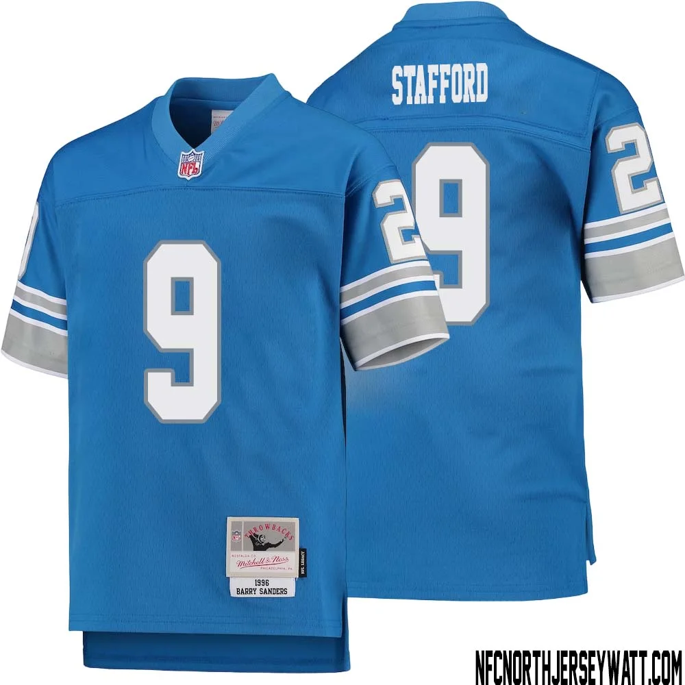 Matthew Stafford No 9 Youth Mitchell Ness Blue Detroit Lions 1996 Legacy Retired Player Jersey 1