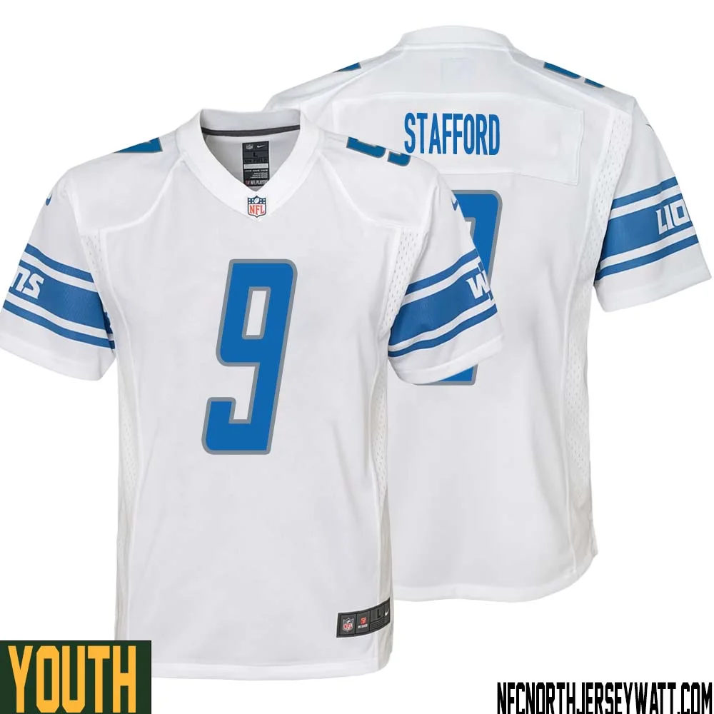 Matthew Stafford No 9 Youth White Detroit Lions Player Away Game Jersey