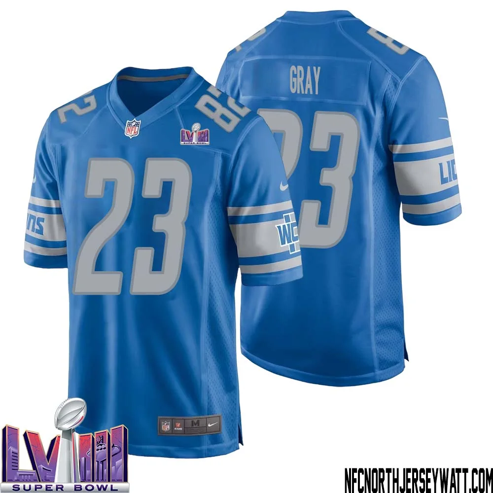 Mel Gray No 23 Men Blue Detroit Lions Player Super Bowl LVIII Home Game Jersey 1