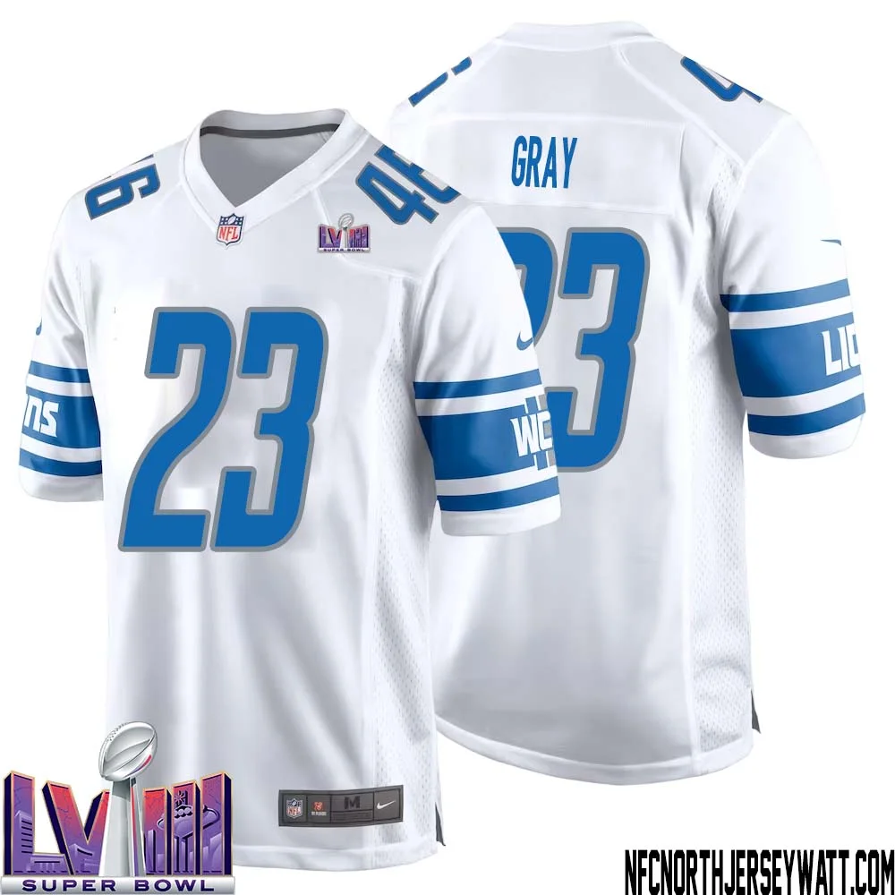 Mel Gray No 23 Men White Detroit Lions Player Super Bowl LVIII Away Game Jersey 1