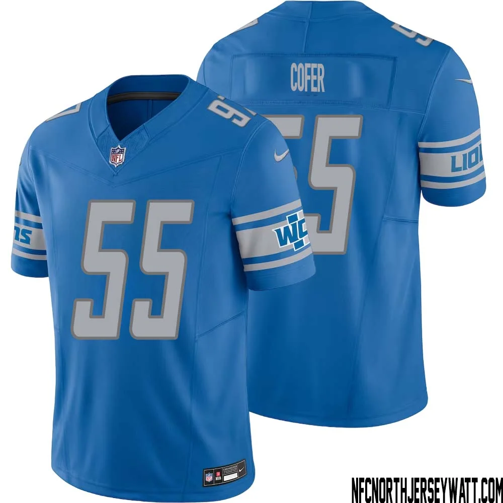Mike Cofer No 55 Men Blue Detroit Lions Vapor F.U.S.E. Limited Jersey 1