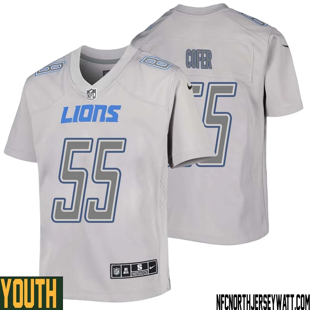 Mike Cofer No 55 Youth Gray Detroit Lions Atmosphere Fashion Game Jersey 1