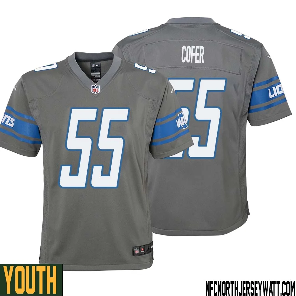 Mike Cofer No 55 Youth Gray Detroit Lions Player Alternate Game Jersey 1
