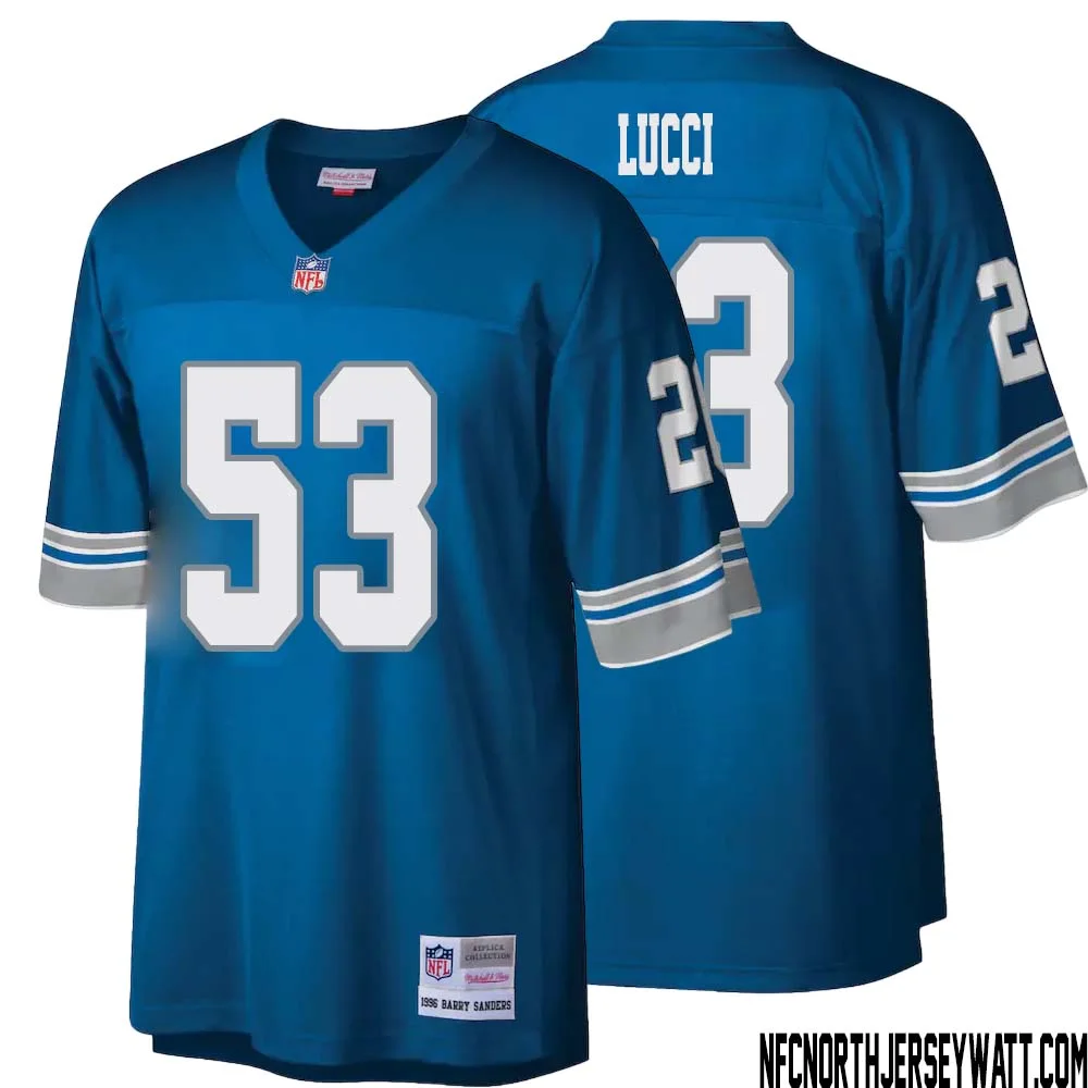 Mike Lucci No 53 Men Mitchell Ness Blue Detroit Lions Legacy Replica Jersey 1