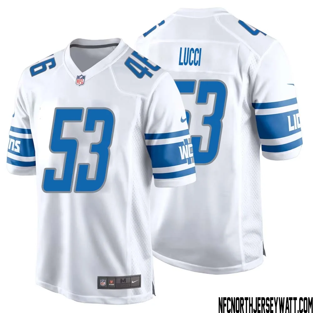 Mike Lucci No 53 Men White Detroit Lions Player Away Game Jersey 1