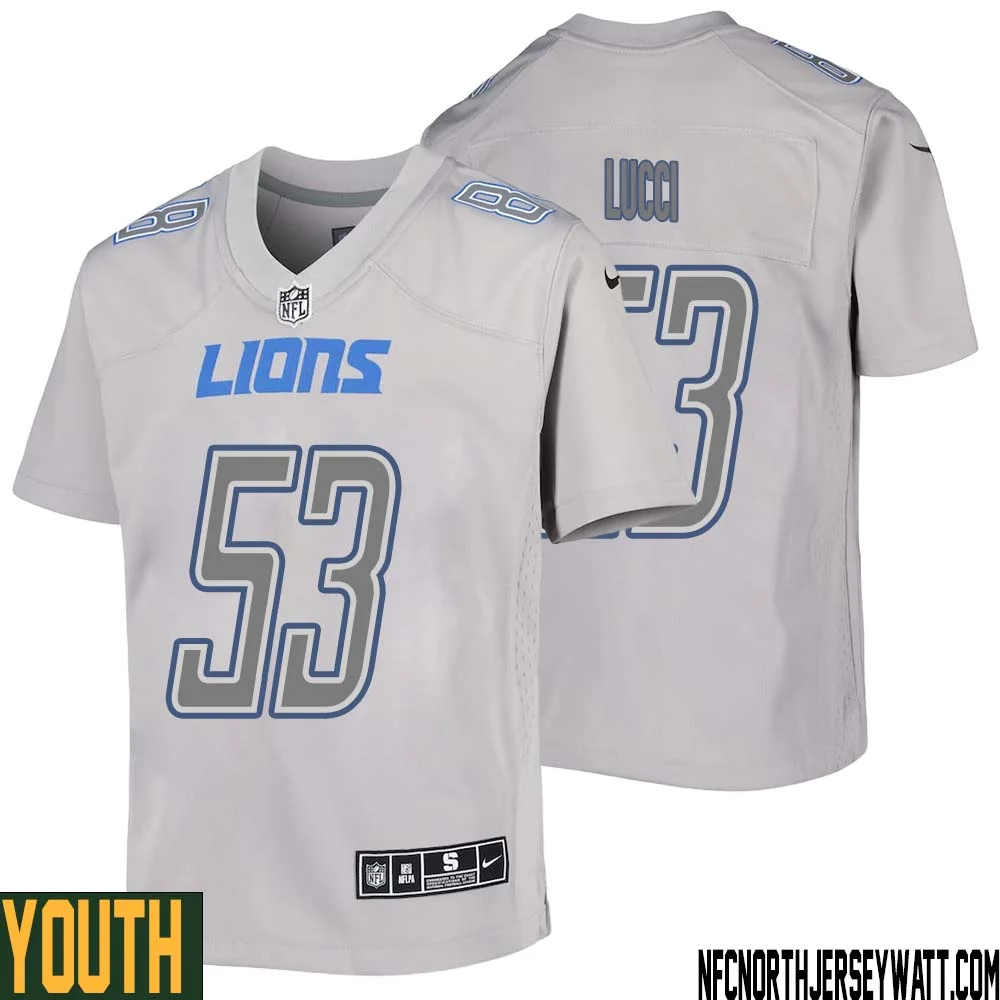 Mike Lucci No 53 Youth Gray Detroit Lions Atmosphere Fashion Game Jersey 1