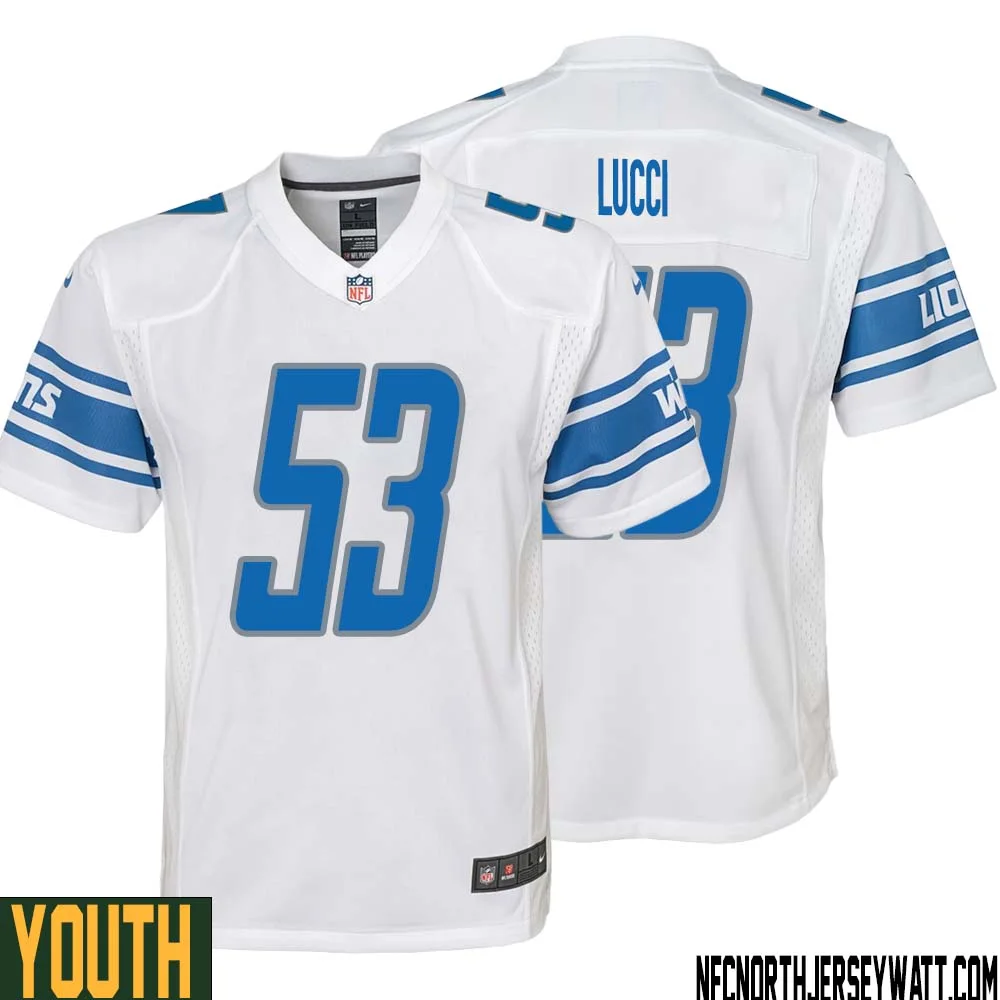 Mike Lucci No 53 Youth White Detroit Lions Player Away Game Jersey 1