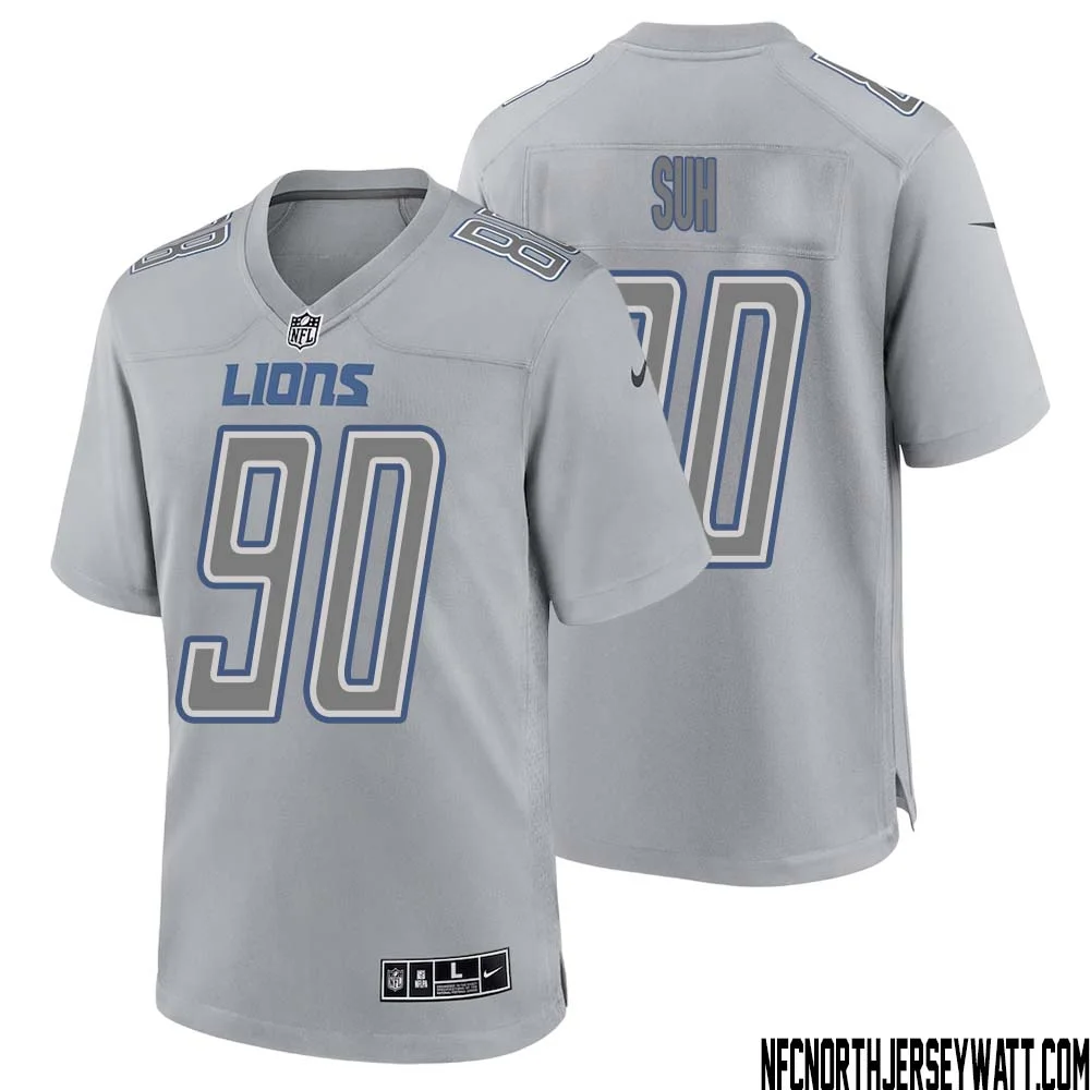 Ndamukong Suh No 90 Men Gray Detroit Lions Atmosphere Fashion Game Jersey 1