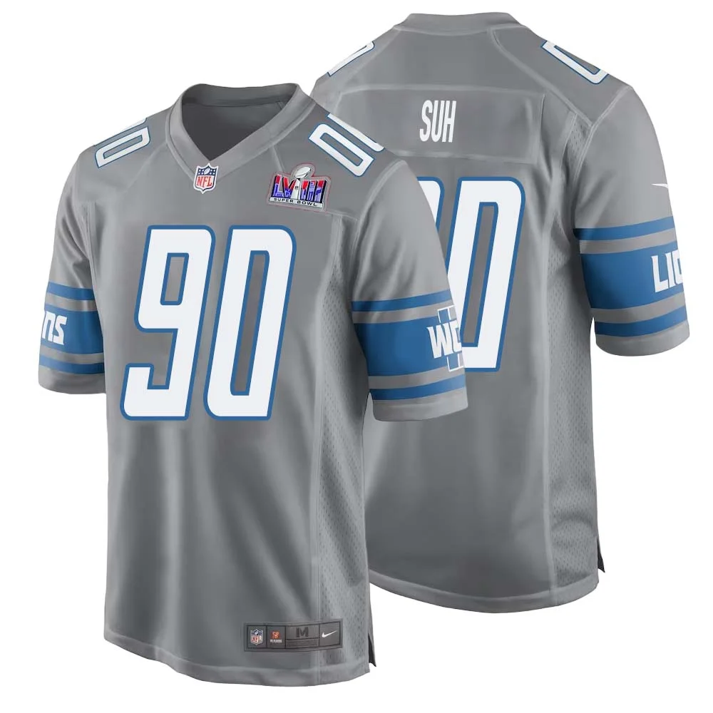 Ndamukong Suh No 90 Mens Custom Gray Detroit Lions Alternate Super Bowl LVIII Game Jersey