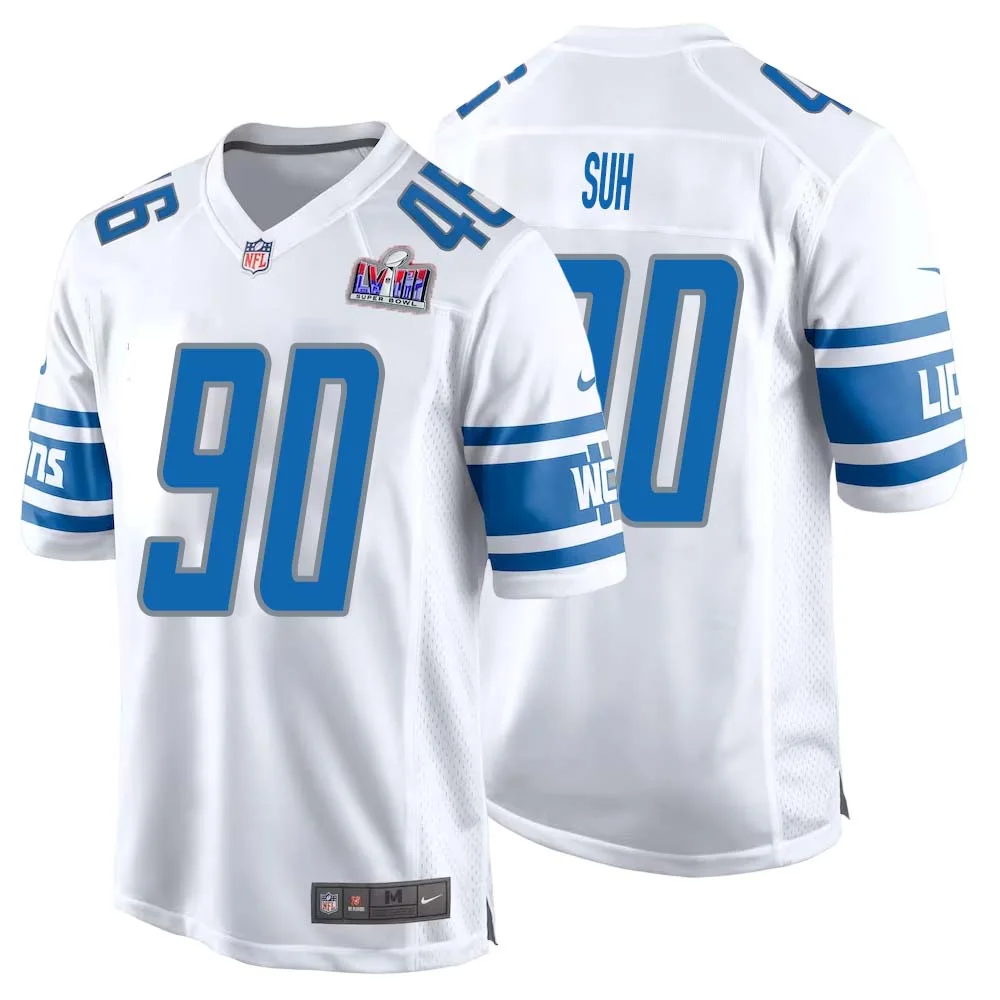 Ndamukong Suh No 90 Mens Custom White Detroit Lions Super Bowl LVIII Away Game Jersey