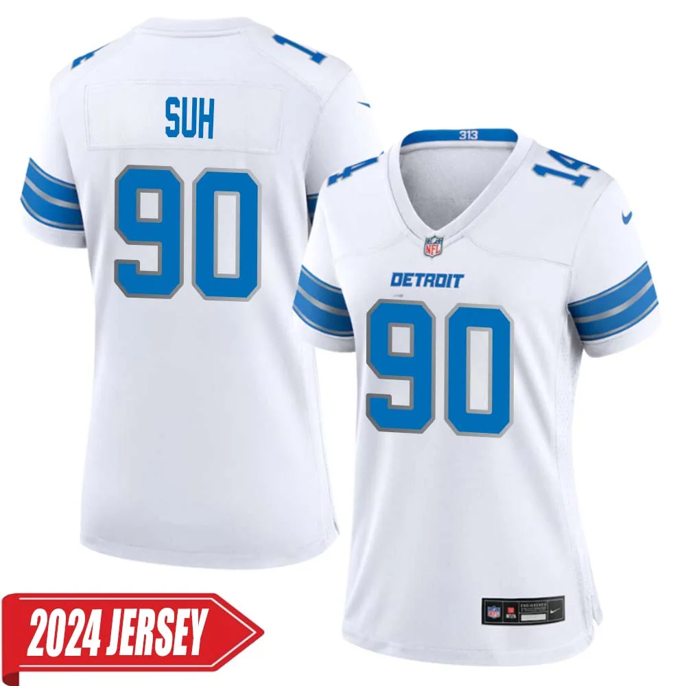 Ndamukong Suh No 90 Woman s Detroit Lions Away Game 2024 Jersey White