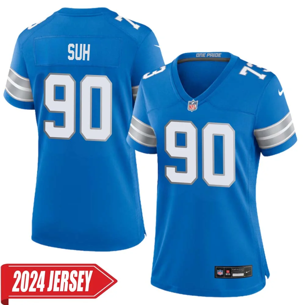 Ndamukong Suh No 90 Woman s Detroit Lions Home Game 2024 Jersey Blue
