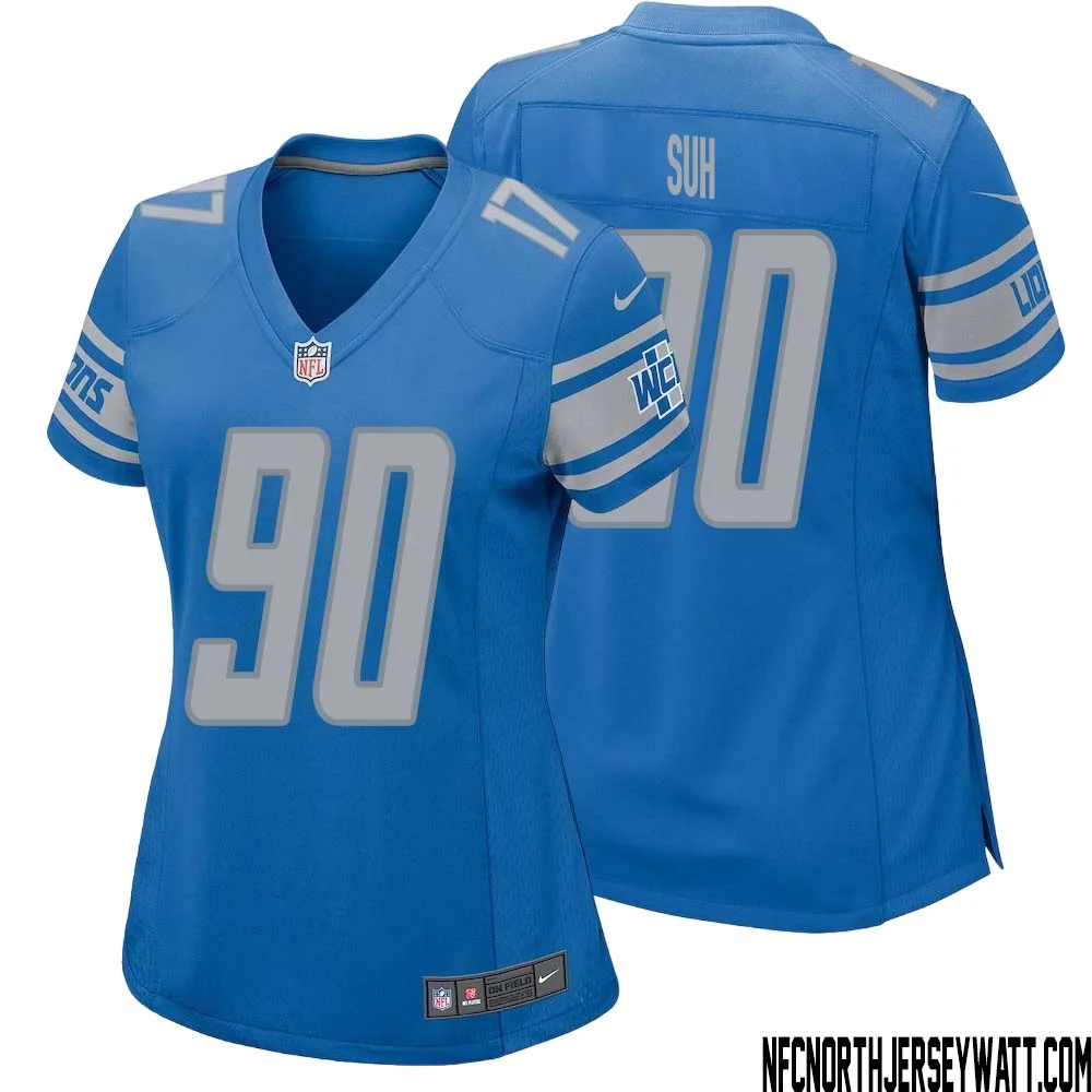 Ndamukong Suh No 90 Women Blue Detroit Lions Player Home Game Jersey
