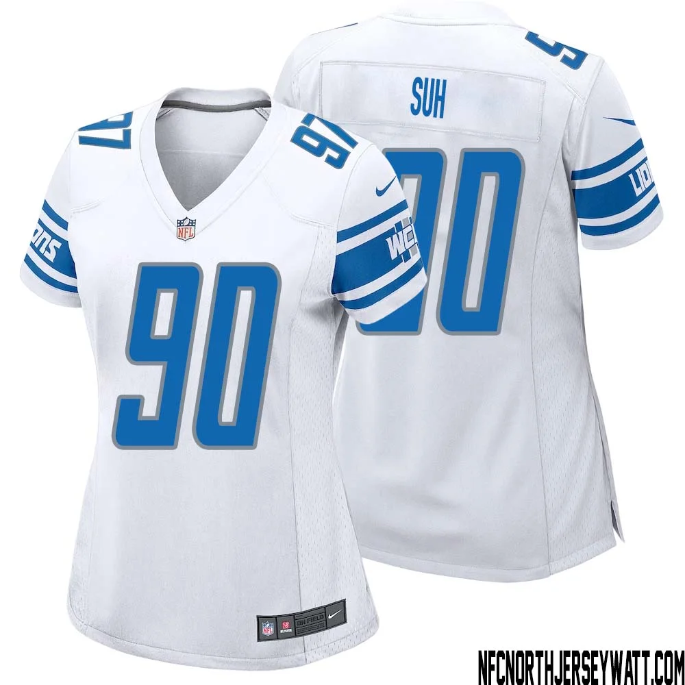 Ndamukong Suh No 90 Women White Detroit Lions Player Away Game Jersey