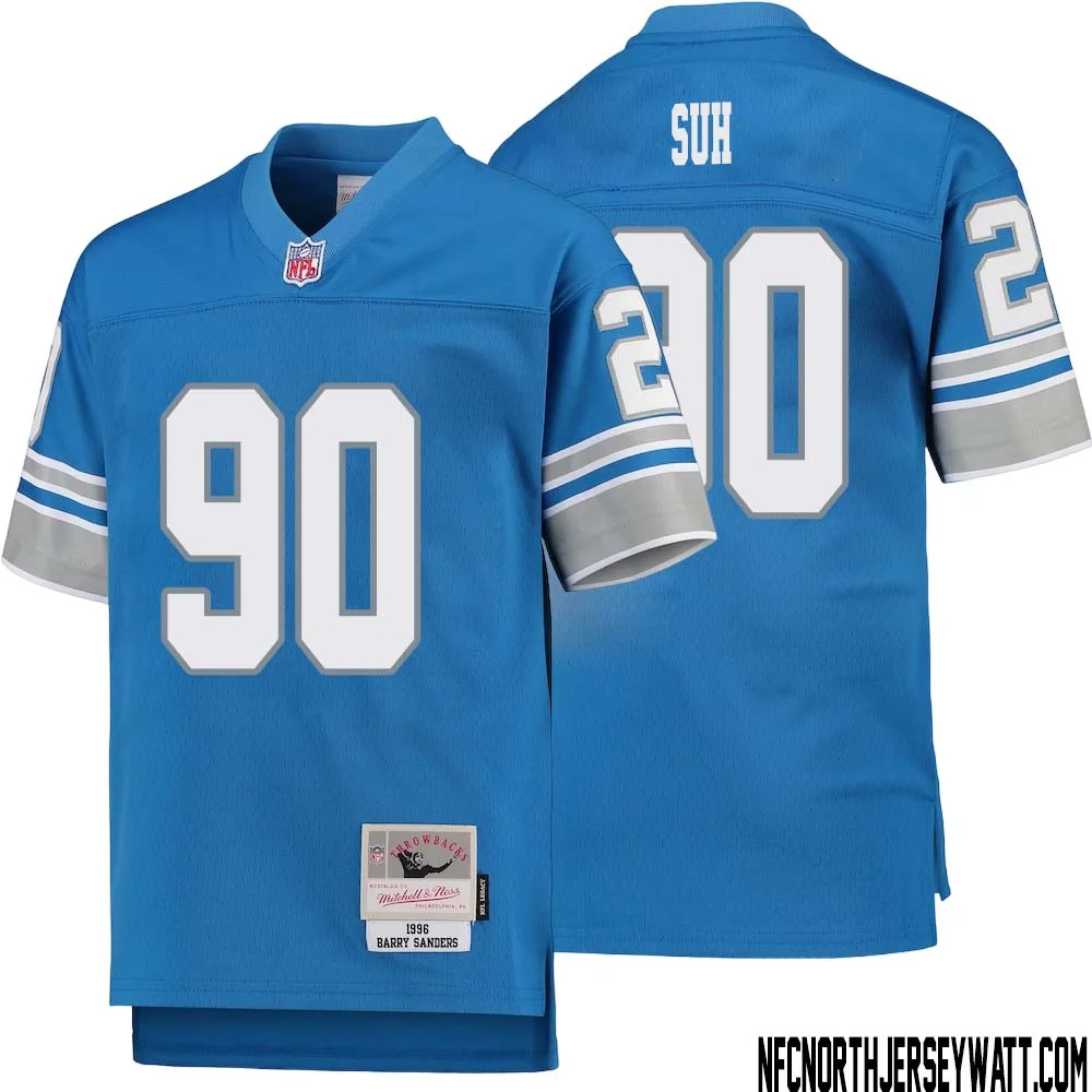 Ndamukong Suh No 90 Youth Mitchell Ness Blue Detroit Lions 1996 Legacy Retired Player Jersey 1