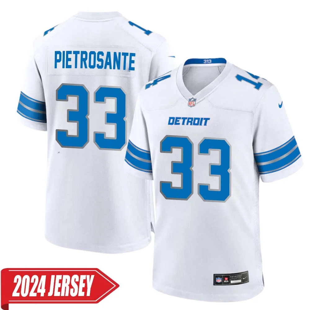 Nick Pietrosante No 33 Men s Detroit Lions Away Game 2024 Jersey White