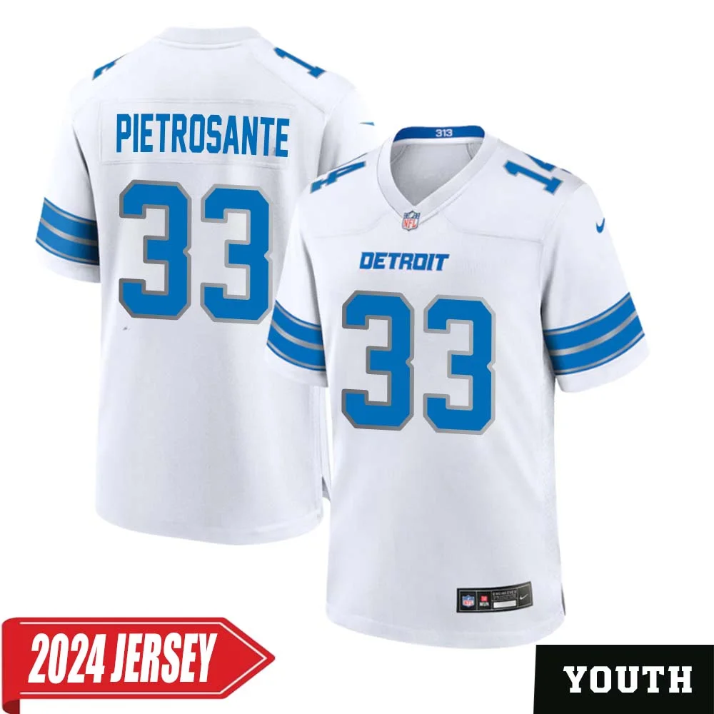 Nick Pietrosante No 33 Youth s Detroit Lions Away Game 2024 Jersey White