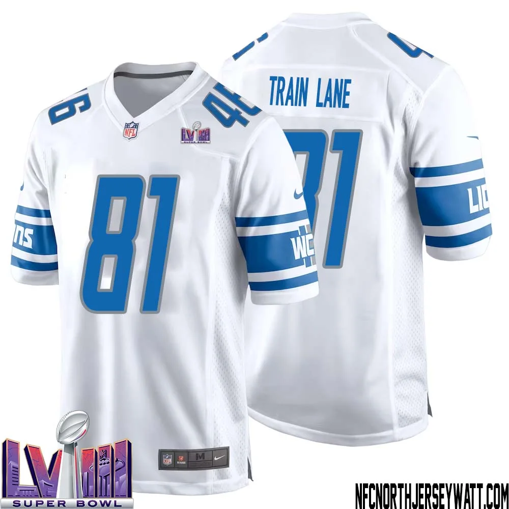 Night Train Lane No 81 Men White Detroit Lions Player Super Bowl LVIII Away Game Jersey 1
