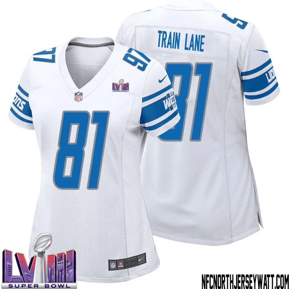 Night Train Lane No 81 Women White Detroit Lions Player Super Bowl LVIII Away Game Jersey 1