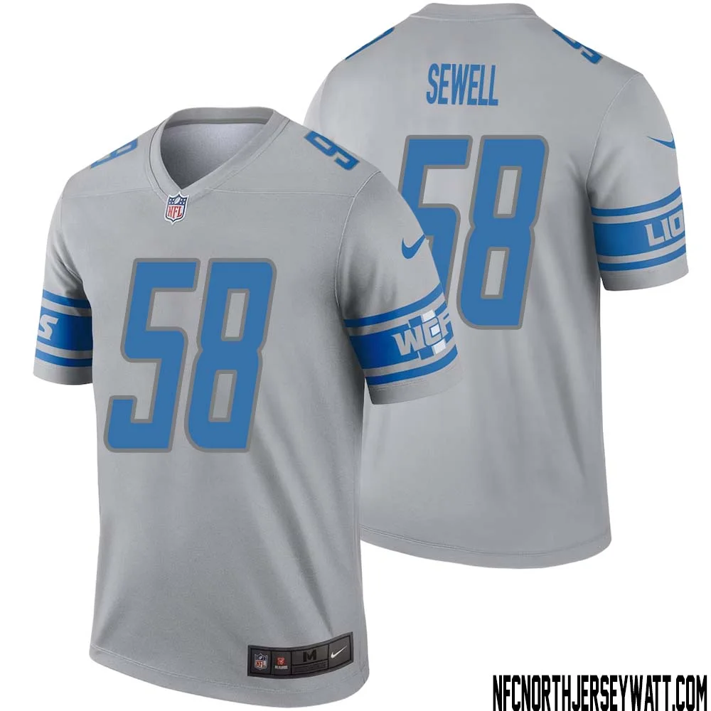 Penei Sewell No 58 Men Gray Detroit Lions Inverted Legend Jersey