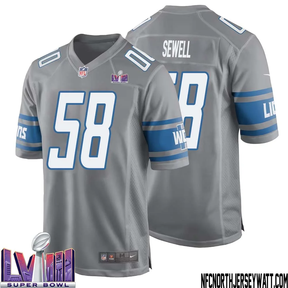 Penei Sewell No 58 Men Grey Detroit Lions Player Super Bowl LVIII Alternate Game Jersey