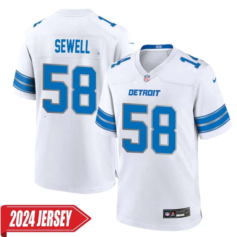 Penei Sewell No 58 Men s Detroit Lions Away Game 2024 Jersey White