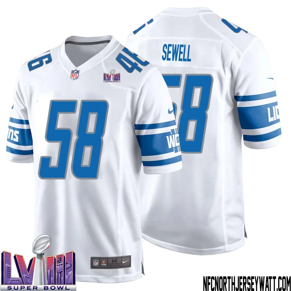 Penei Sewell No 58 Men White Detroit Lions Player Super Bowl LVIII Away Game Jersey