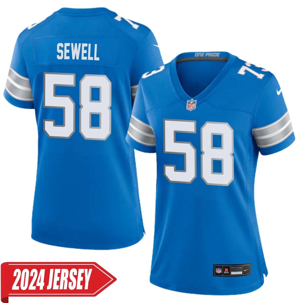 Penei Sewell No 58 Woman s Detroit Lions Home Game 2024 Jersey Blue