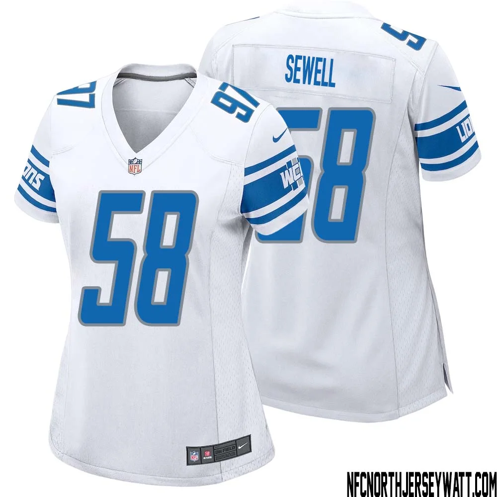 Penei Sewell No 58 Women White Detroit Lions Player Away Game Jersey 1