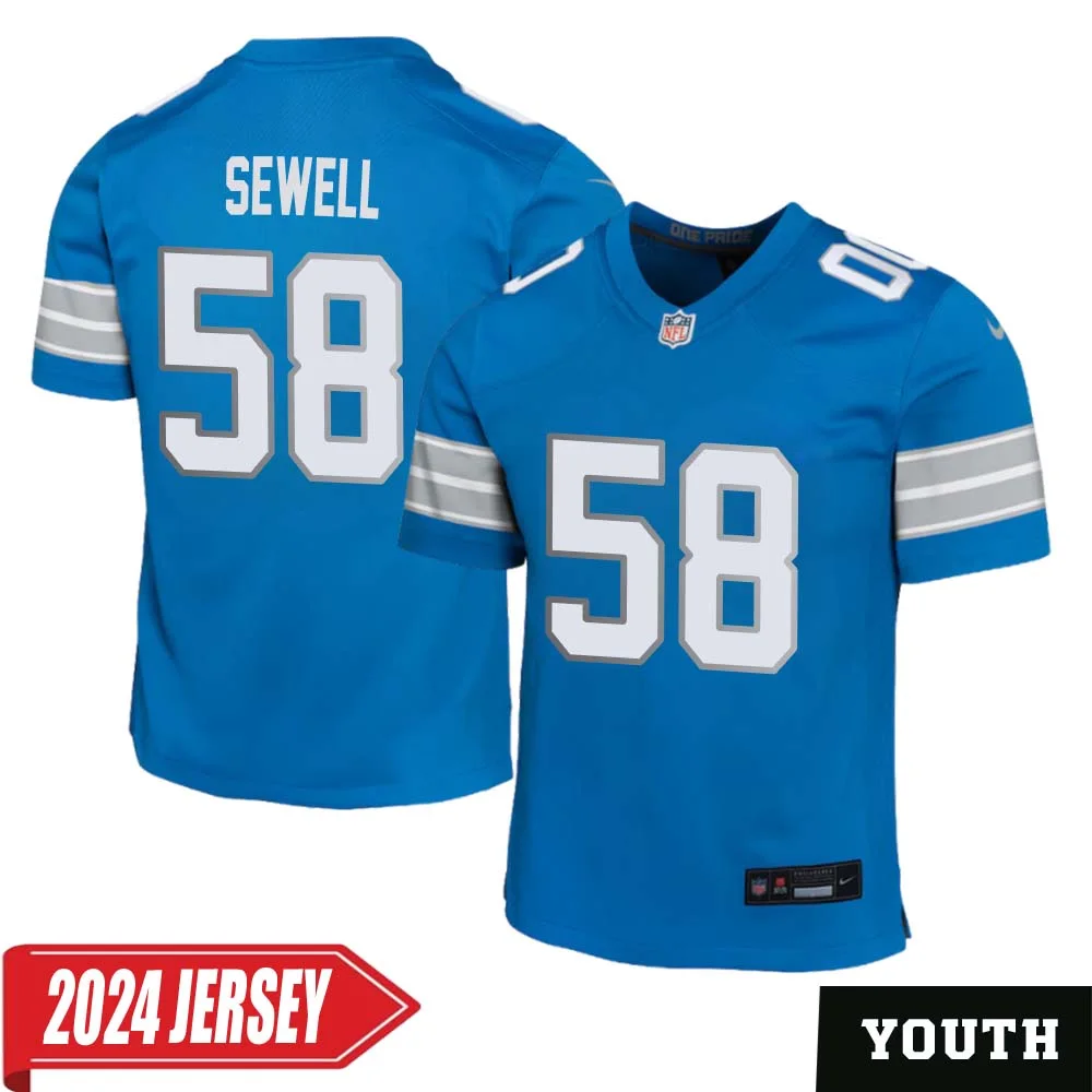 Penei Sewell No 58 Youth s Detroit Lions Home Game 2024 Jersey Blue