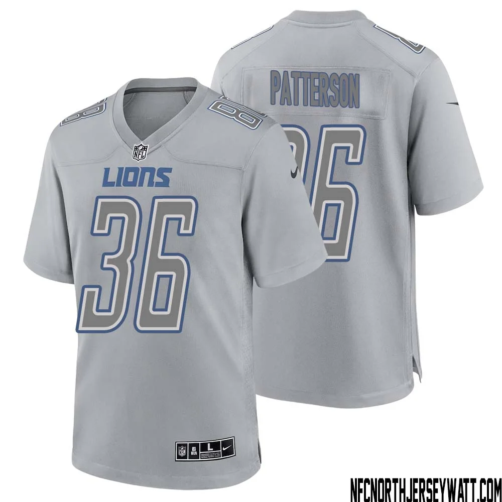 Riley Patterson No 36 Men Gray Detroit Lions Atmosphere Fashion Game Jersey