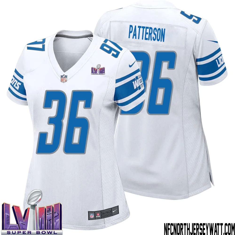 Riley Patterson No 36 Women White Detroit Lions Player Super Bowl LVIII Away Game Jersey 1