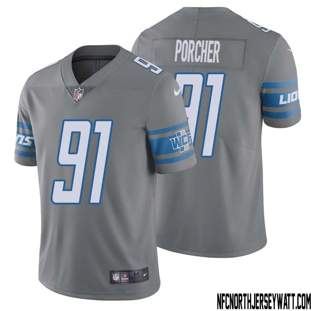 Robert Porcher No 91 Men Steel Detroit Lions Vapor Untouchable Color Rush Limited Player Jersey