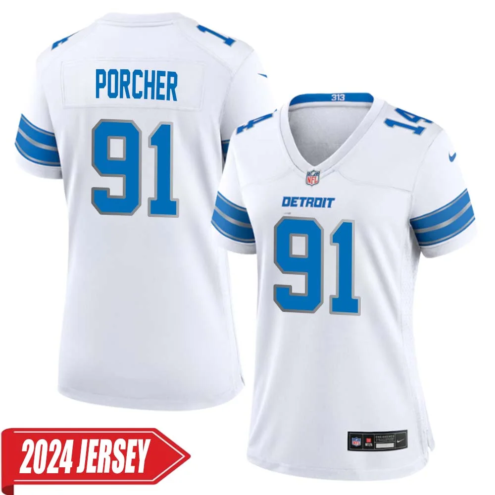 Robert Porcher No 91 Woman s Detroit Lions Away Game 2024 Jersey White