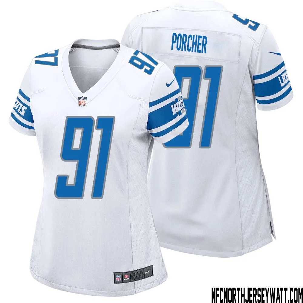 Robert Porcher No 91 Women White Detroit Lions Player Away Game Jersey 1