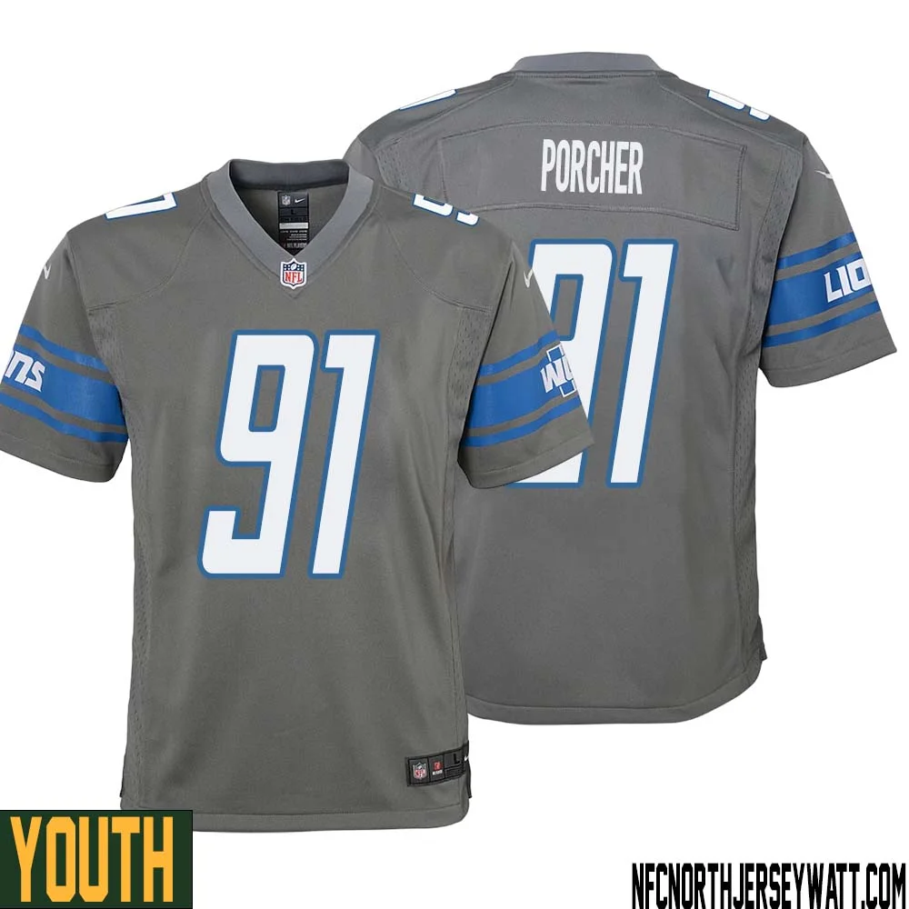 Robert Porcher No 91 Youth Gray Detroit Lions Player Alternate Game Jersey 1