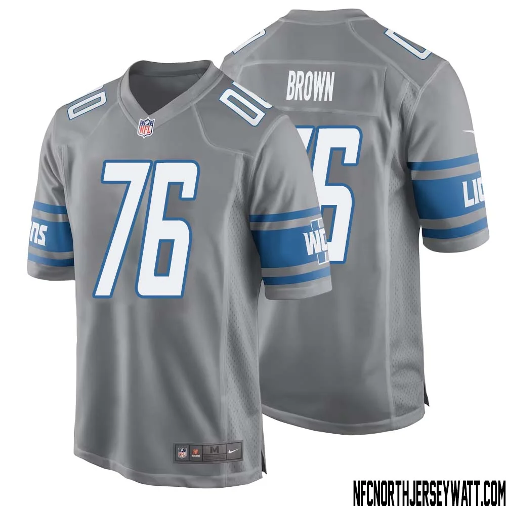 Roger Brown No 76 Men Gray Detroit Lions Player Alternate Game Jersey 1