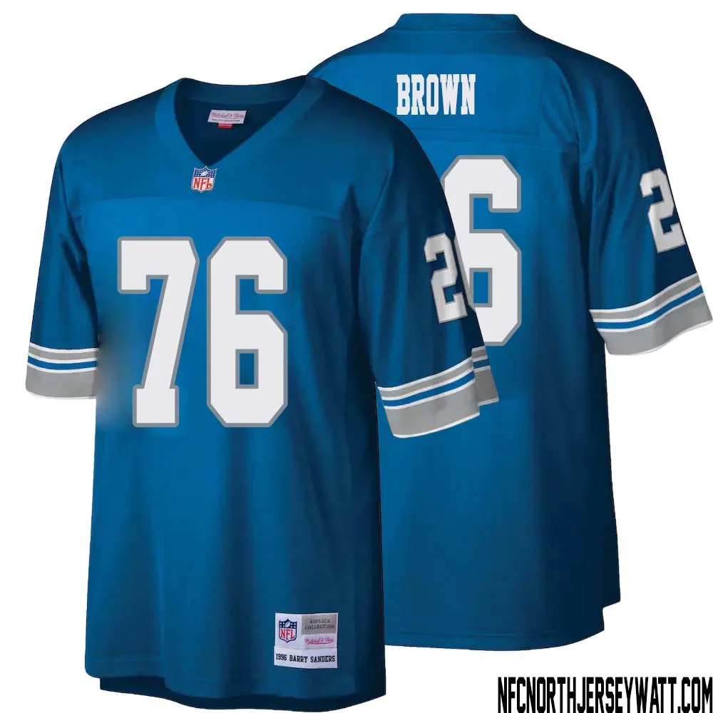 Roger Brown No 76 Men Mitchell Ness Blue Detroit Lions Legacy Replica Jersey 1