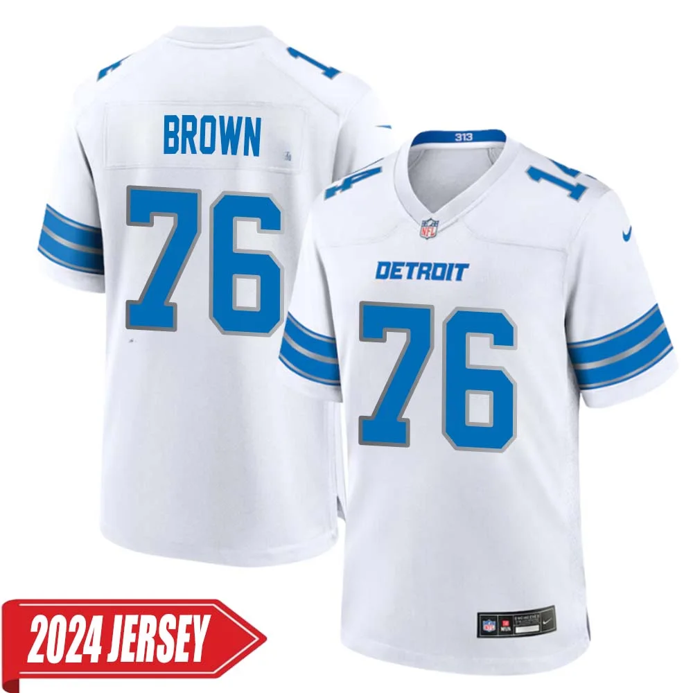 Roger Brown No 76 Men s Detroit Lions Away Game 2024 Jersey White