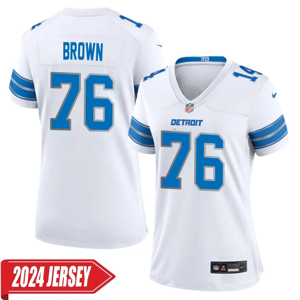 Roger Brown No 76 Woman s Detroit Lions Away Game 2024 Jersey White