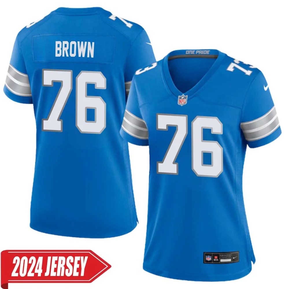 Roger Brown No 76 Woman s Detroit Lions Home Game 2024 Jersey Blue