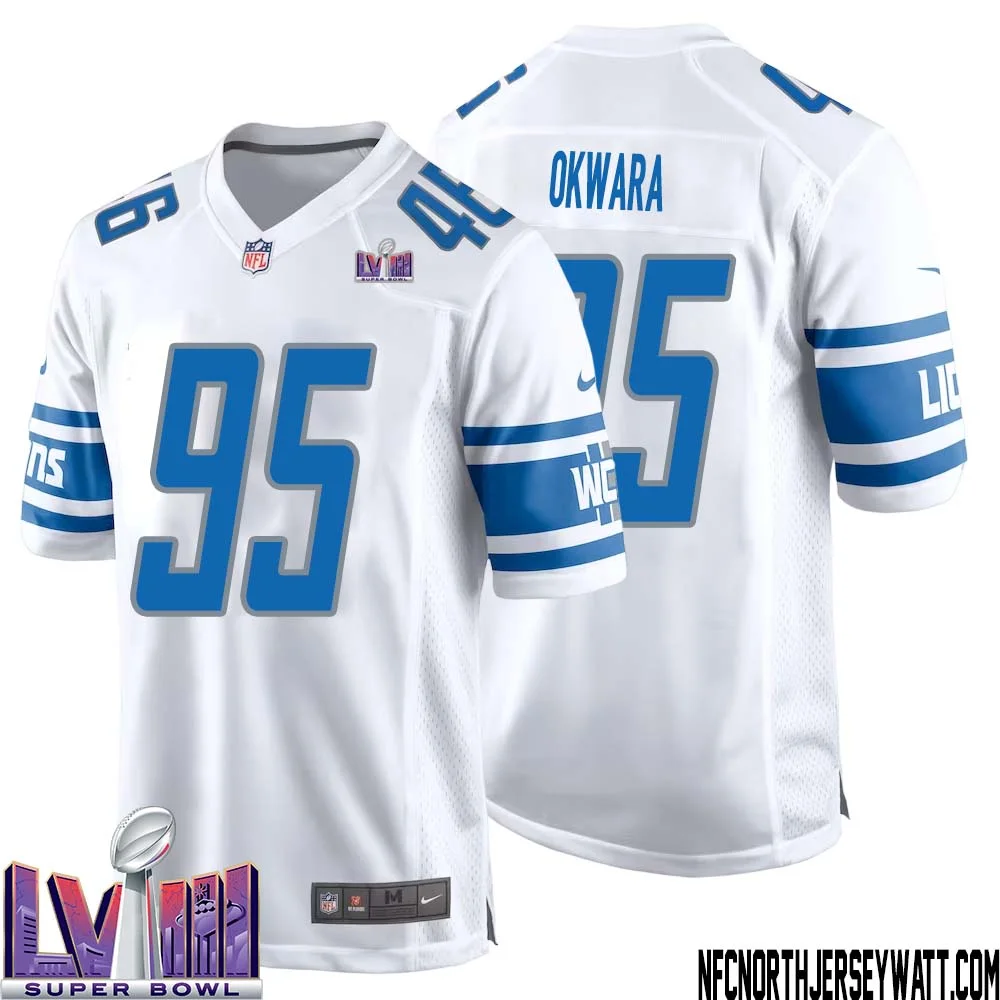 Romeo Okwara No 95 Men White Detroit Lions Player Super Bowl LVIII Away Game Jersey 1